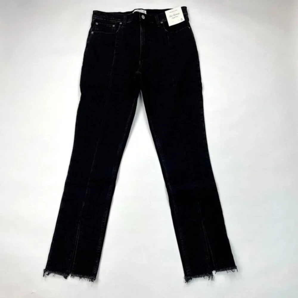 Abercrombie Fitch Skinny High Rise Jeans Women 32 14 NWT Hem Slit Stretch Cotton